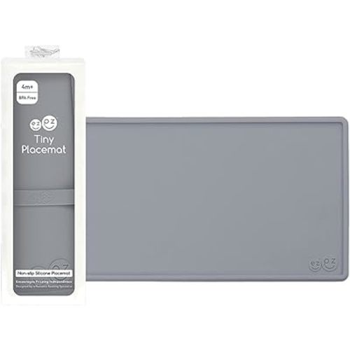 ezpz Tiny Placemat - 6 Months+ (Gray) - Non-Slip, 100% Silicone Placemat for Toddlers and Babies - Fits on Most Highchair Trays - Rolls-Up - Dishwasher Safe