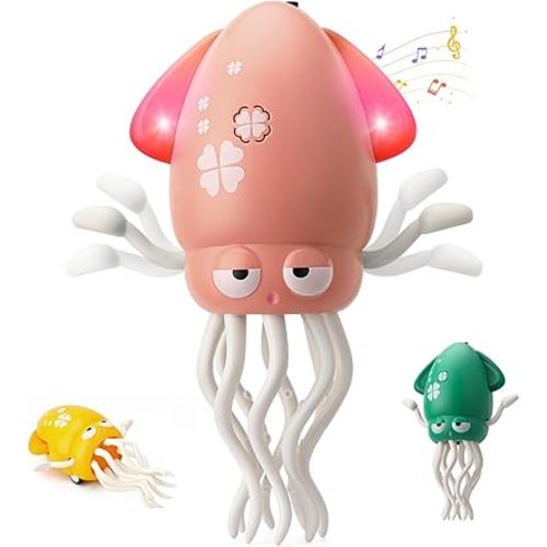 Interactive Dancing Octopus Baby Toy, Electric Crawling Tummy Time Toy,Rechargeable Music Sensory Toy Dancing Squid for Boys,Girls, Great Gifts for Birthday,Christmas(Pink)