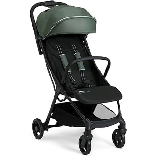 Jeep Altitude Compact Travel Stroller by Delta Children Greenguard Gold, Easy One Hand Fold, Lightweight, Extendable Canopy with Peek-a-Boo Window, Reclining Seat, 4 Wheel Suspension, Olive Green