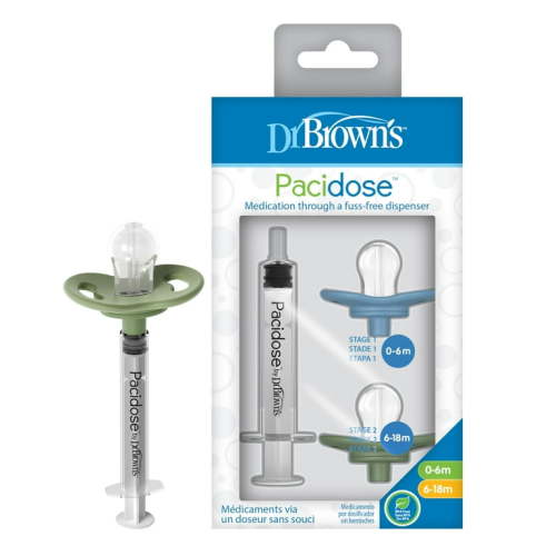 Dr. Brown's Pacidose Pacifier and Liquid Baby Medicine Dispenser with Oral Syringe and Two Sizes of Pacifier Bulbs - 0-6m and 6-18m C3