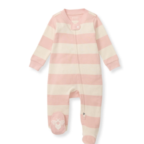 Rugby Stripe Organic Cotton Sleep And Play Pink Sand