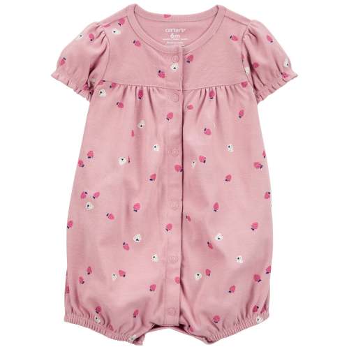Baby Strawberry Print Ribbed Short-Sleeve Romper - Pink - Carter's | Carter's