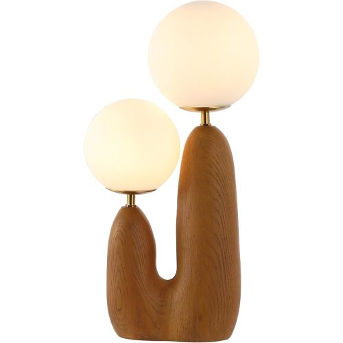 JONATHAN Y JYL4065A Oda 17.75" 2-Light Modern Bohemian Resin/Iron/Frosted Glass Danish Cactus LED Table Lamp, Brown Wood Finish, for Living Room, Office, Bedroom