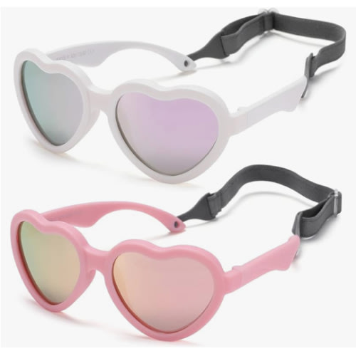 Flexible Heart Shaped Baby Polarized Sunglasses with Strap Adjustable Toddler & Infant Age 0-24 Months