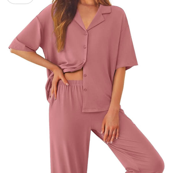 Ekouaer Women Pajamas Set Button Down Sleepwear Short Sleeve Pjs Long Pants