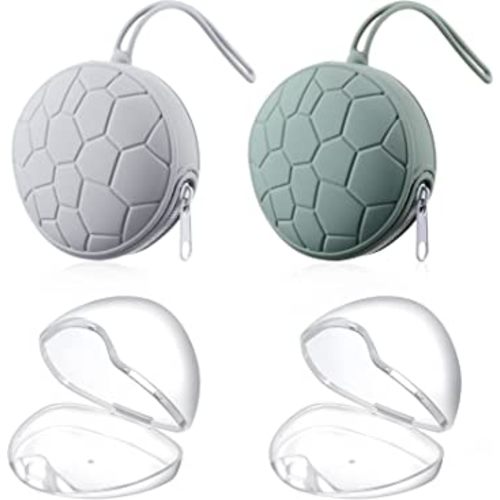 Nuanchu 4 Pieces Pacifier Holder Case Set 2 Silicone Portable Pacifier Case Cover Pouch for Diaper Bag with 2 Transparent BPA Free Pacifier Storage Container Box(Gray, Army Green)