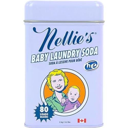 Nellie's Natural Baby Powder Laundry Detergent Tin - 80 Loads - Safe For Infants Sensitive Skin - Fragrance-Free and Hypoallergenic - 2.2 Pounds