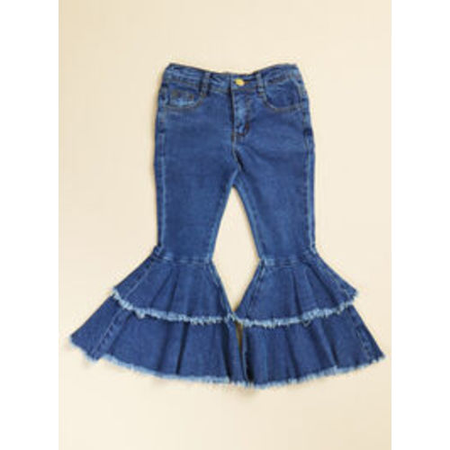 Emily Tiered Baby Denim Flares in Dark Wash | Tullabee