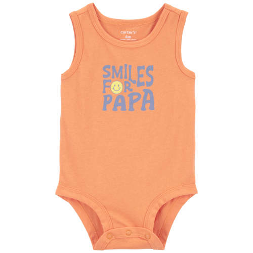 Baby Smiles For Papa Sleeveless Bodysuit - 12M - Style,Orange