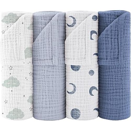 Susurration Muslin Burp Cloths 24x24 Inches Ultra Soft 100% Cotton, 4 or 7 Pack Baby Washcloths for Newborn, Absorbent Burp Rags & Swaddle Blankets