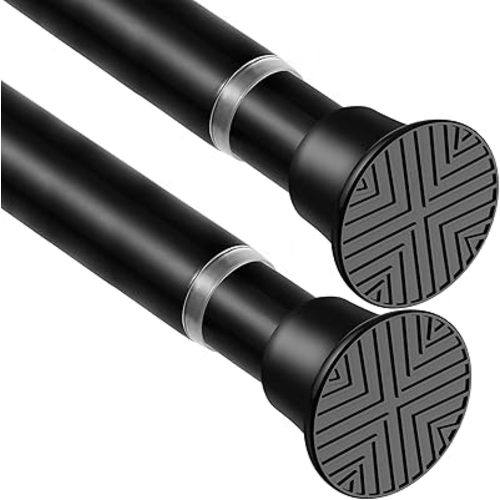 2 Pack Black Spring Tension Curtain Rods 23-46 Inch Adjustable Expandable Spring Loaded Curtain Rods No Drilling Suitable for Small Short Tension Rods 24-36 Inch Doors, Windows, Closet