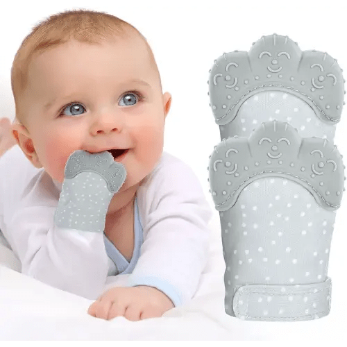 2Pack Silicone Teething Mitt, Soothing Infant Teething Mitten Pain Relief, Prevent Scratches Glove, Safe Silicone Teething Toys for 0-12 Months