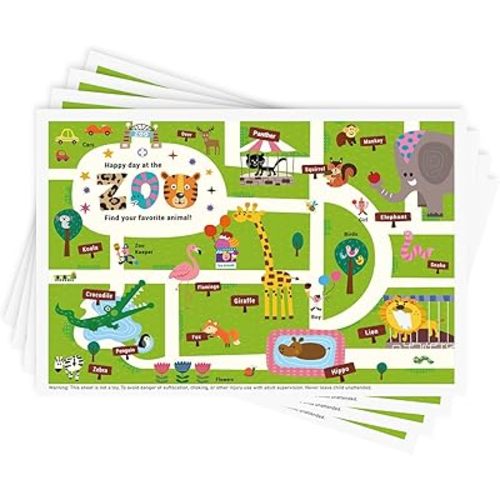 Babebay Disposable Stick-on Placemats 40 Pack for Baby & Kids & Toddler, Sticky Placemats Restaurant Table Mats 12" x 18" (Happy Zoo)