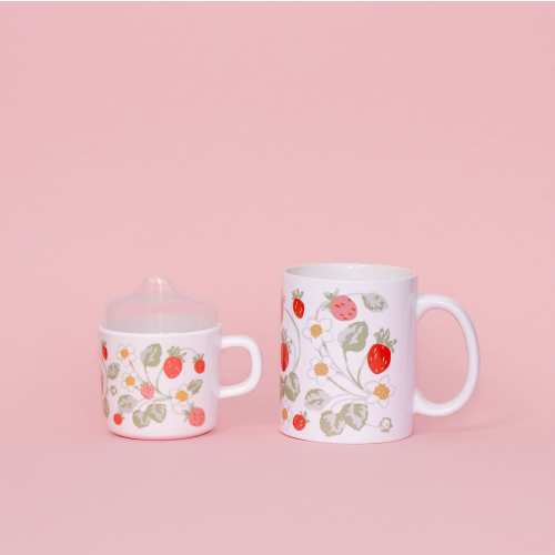 Helmsie STRAWBERRY Mama and Me Matching Strawberry Mug and Sippy Set, melamine sippy with lid. Toddler “coffee” mug.