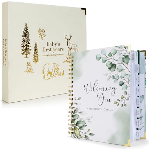 Beautiful Linen Pregnancy Journal and Memory Book for Boys and Girls Bundle - Lovely Must Have Gift for First Time Moms - The Perfect Planner to Track Your Little Ones Life-Changing Journey
