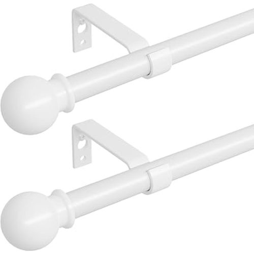 Curtain Rods for Windows 48 to 84, 2 Pack White Curtain Rod with Brackets Easy Install, Decorative Adjustable 5/8 inch Heavy Duty Curtain Rod for Living Room, Bedroom, Set of 2