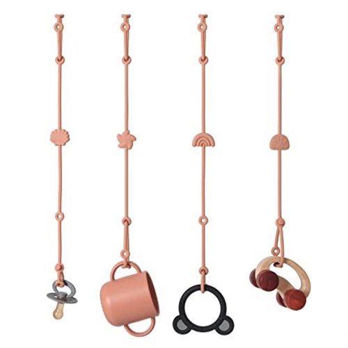Toy Safety Straps 4PK Silicone Pacifier Clips, Adjustable Sippy Cup Straps for Strollers, High Chair, Shopping Cart, Cribs Baby Toy Secure Straps-Terra Cotta - Terra cotta