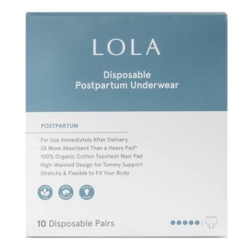 LOLA Postpartum Underwear with Organic Cotton Maxi Pad - 10ct