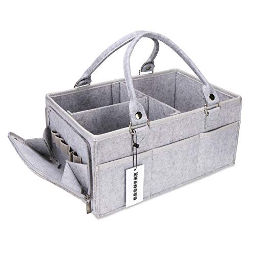 XUANGUO Baby Diaper Caddy Organizer with Handle - Gender Neutral Nursery Storage Bin Basket - Portable Tote Bag - Car Organizer - Newborn Essentials - Grey