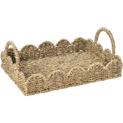Household Essentials Seagrass Tray with Scalloped Edge, Natural
