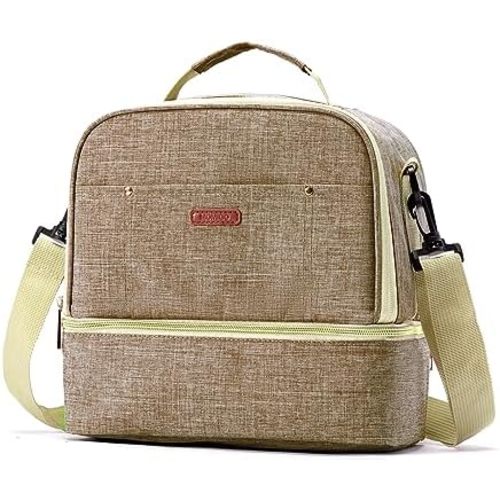 Breast Pump Bag Cooler Compartment for Breast Pump - Cooler and Moistureproof Bag Double Layer for Mother Breast Milk Pump Lunch Bag Outdoor Working (Khaki)