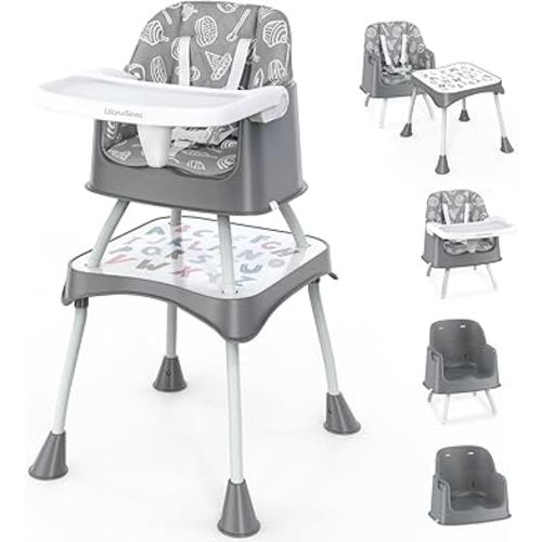 Lilian&Gema 6 in 1 Baby High Chair, Convertible Highchair for Babies and Toddlers, Table and Chair Set, with Safety Harness, Removable Tray Gray