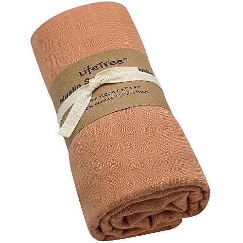 LifeTree Muslin Baby Swaddle Blankets Unisex, Solid Color Muslin Swaddling Blankets for Boys & Girls, 70% Bamboo & 30% Cotton, Large 47 x 47 inches