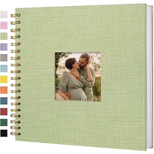 Scrapbook Photo Album Linen Cover, 10 x 10 Inch Hardcover Kraft White Pages Memory Book, for Travel Wedding Guest Book Christmas Baby Shower (40 Sheets/ 80 Pages,Grassgreen)