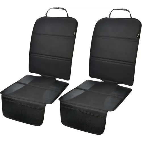 PIDO Car Seat Protector, 2 Pack Seat Protectors for Under Child Carseat, Thick Padding, Waterproof Fabric and Anti-Slip Base, Protective Pad for Car Interiors, Black