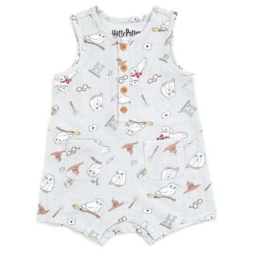 Harry Potter Hedwig Newborn Baby Boys Henley Romper Pale Gray 3-6 Months