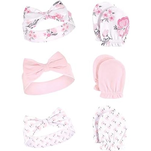 Hudson Baby Baby Girls' Cotton Headband and Scratch Mitten Set