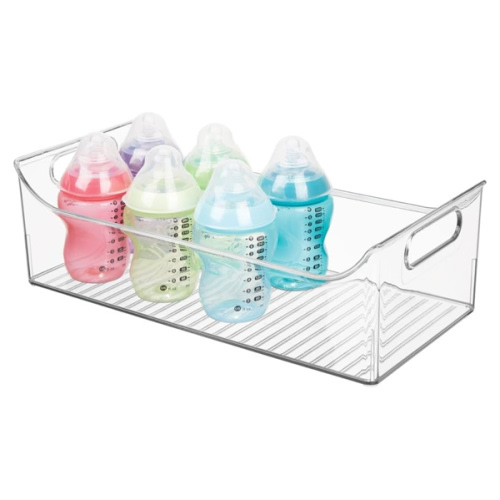 mDesign Portable Nursery Storage Plastic Baby Organizer Storage Caddy Bin w/Handles for Kids/Child Essentials - Holds Diapers, Wipes, Bottles, Baby Food - 16" Long - Ligne Collection - 2 Pack - Clear