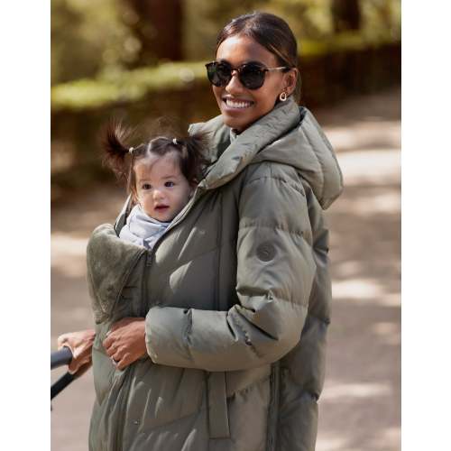 Long Khaki Maternity & Babywearing Puffer Coat | Seraphine