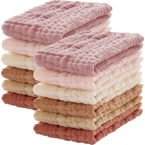 Lovely Care 12 Pack Muslin Burp Cloths 100% Cotton Muslin Cloths Large 20''x10'' Extra Soft and Absorbent Baby Burping Cloth - Boho Neutrals
