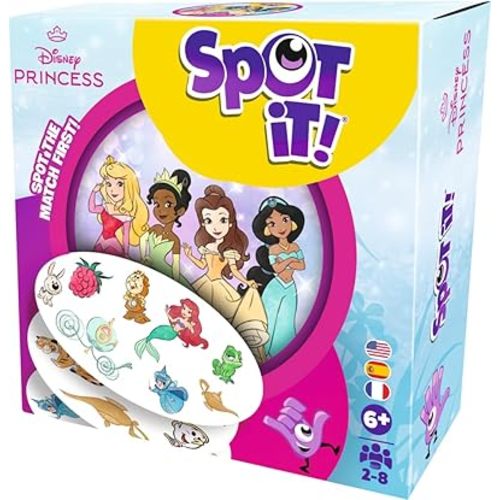 Asmodee Spot It! Disney Princess Card Game (2024 Refresh) - Eco-Sleeve Edition, 5-in-1 Visual Perception Game for Quick Reflexes and Family Fun, Ages 6+, 2-8 Players, 10 Minute Playtime
