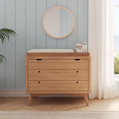 Retro Mid-Century 3 Drawer Dresser in Hazelnut | Simply Nursery