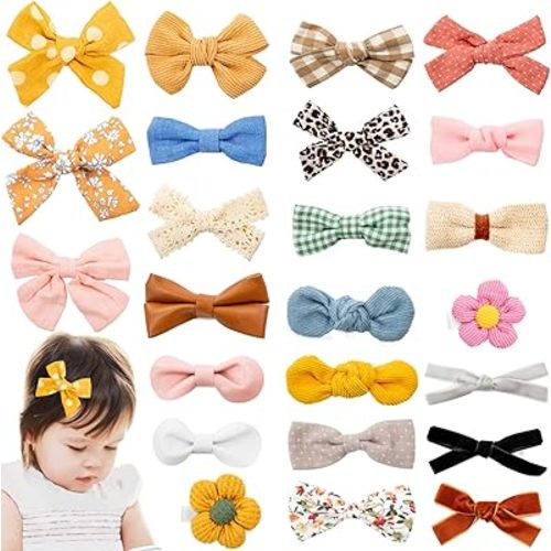 Sofier 24pcs Baby Hair Clips, Fully Lined Toddler Hair Clips, Baby Girl Bows, Non Slip Baby Barrettes for Fine Hair, Hair Accessories for Infant Kids, 24 Count