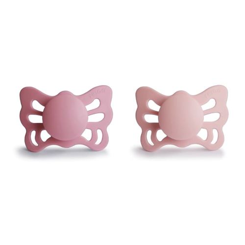 FRIGG Butterfly Anatomical SilkySoft Silicone Baby Pacifier | Made in Denmark | BPA-Free (Cedar/Baby Pink, 0-6 Months)