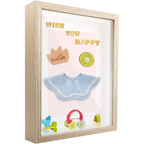 8x10 Shadow Box Frame Display Case with Letter Stickers, Display Case Box for Memorabilia, Baby Items, Crafts, Tickets and Photos (Natural Gray, 8x10)