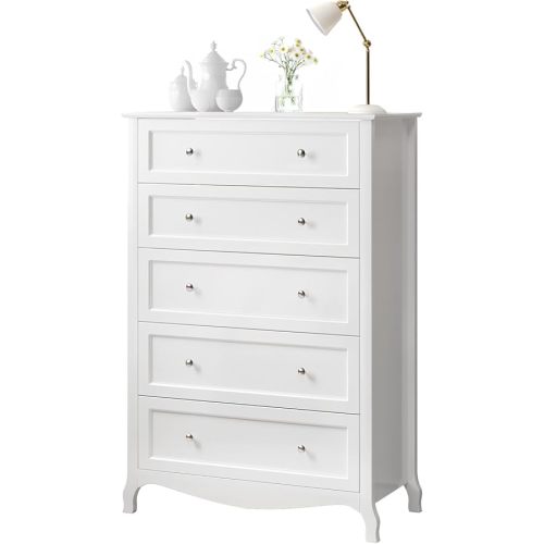 VINGLI White Dresser 5 Drawer Chest of Drawers for Bedroom, 44.5" Tall Wood Dresser with Drawers, 29.92" W*15.75" D*44.49" H
