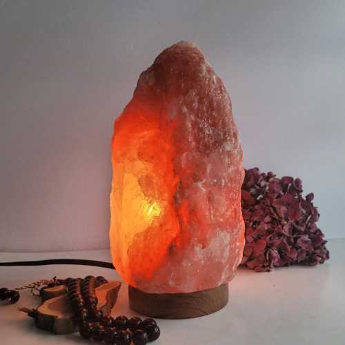 Himalayan Salt Lamp, 100% Pure Authentic Natural Rock Salt from Himalayan Mountains, Handmade, Wood base, with bulb & wire