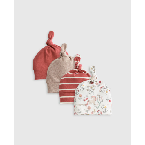 100% Organic Cotton Hat 4-Pack - Baby Girl in Butterfly Floral