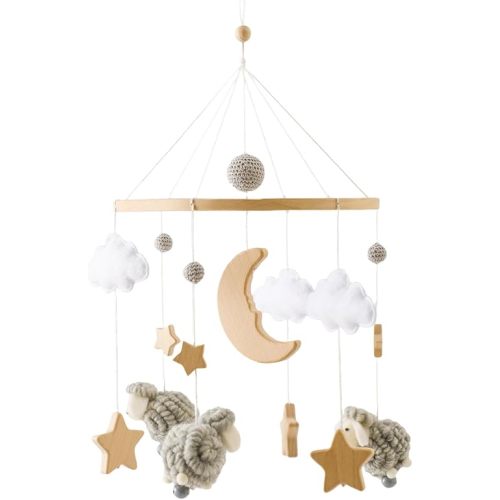 Baby Mobile for Crib, Montessori Baby Crib Mobile for Boys Girls for Bassinet, Nursery Decor for Infant Bedroom Hanging, Baby Mobile Soothe Toys -Gender Neutral Baby Gift (Gray)