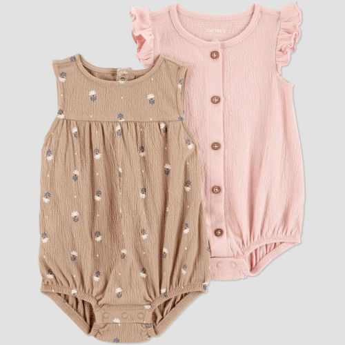 Carter's Just One You®️ Baby Girls' Floral 2pk Romper - Pink/brown 3m
