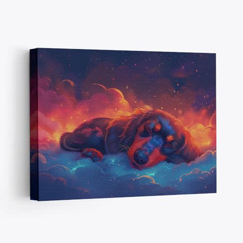 Elivita Dachshund Dog Sleeping In The Cloud Design 1 Horizontal Canvas Wall Art Prints Pictures Gifts Artwork Framed For Kitchen Living Room Bathroom Wall Home Decor Ready to Hang