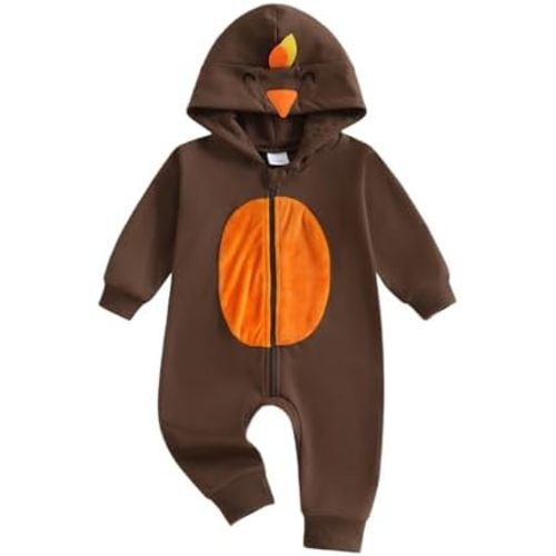 My First Thanksgiving Baby Girl Boy Outfit Turkey Long Sleeve Hoodie Romper Jumpsuit Cute Fall Winter Clothes