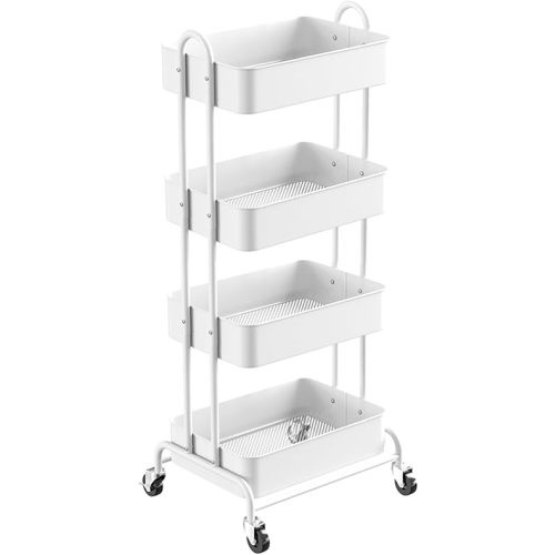 Ceayell Metal Rolling Storage Cart Heavy Duty Utility Cart Organizer with Lockable Wheels (White, 4-Tier)