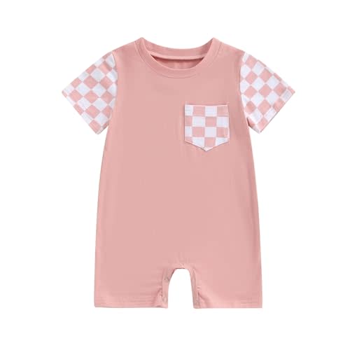 Karuedoo Newborn Baby Boy Girl Clothes Checkered Plaid Romper Jumpsuit Short Sleeve One-Piece Bodysuit Infant Summer Outfit