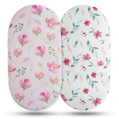 Gllquen Baby Bassinet Sheets 2-Pack Set for Newborn Infants Baby Boy Girls 32"X16", Pink Floral