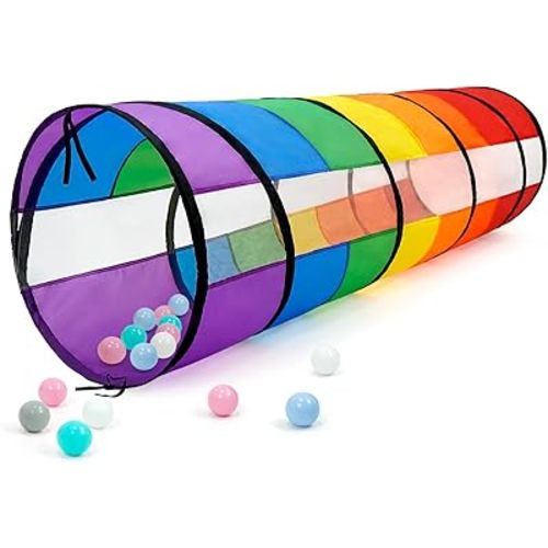 Kids Play Tunnel for Toddlers, Large 21" Colorful Rainbow Pop Up Crawl Through Tunnel Tent for Baby or Pet with Breathable Mesh, Indoor & Outdoor Kids Tunnel for Babies, Cat, Dog, Pets.